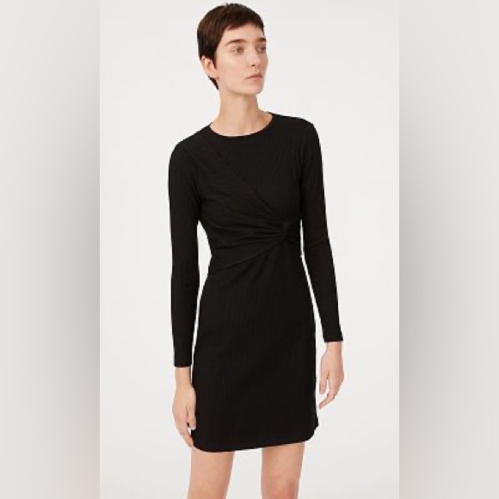 Club Monaco Selene NWOT ribbed knit faux wrap twist front little black dress